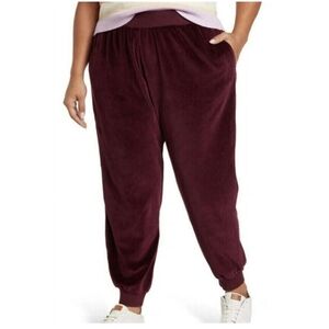 Abound Women's Velour Joggers Plus Size 3X Burgundy Stem Sweat Pants